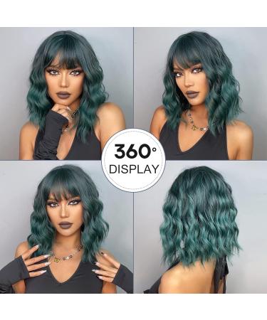 Haircube Short Bob Wig with Bangs - Dark Green Heat-Resistant Synthetic Fiber for Women | Party Cosplay & Daily Wear - Buy Online on SooperMarket.com