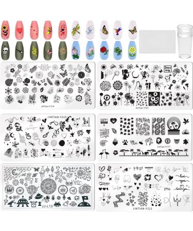RUNRAYAY 8Pcs Ocean & Animal & Flower Series Nail Stamping Plates Set with Nail Stamper & Scraper Various Pattern Nail Art Stamping Plates Stamp Templates Kit Nail Image Manicuring DIY Printing Tools B + Tools