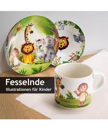 Shop Miamio Jungle Green 3-Piece Children's Porcelain Cutlery & Tableware Set - Plates Bowls & Cup for Toddlers - Buy Online on SooperMarket.com