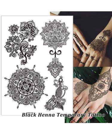 Black Henna Temporary Tattoo Stickers - Lace Pattern Body Art Design for Women - Waterproof and Sexy Mandala Flower Fake Tattoos - 6 Sheets - Buy Online on SooperMarket.com