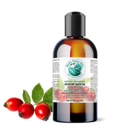 Pure Rosehip Seed Oil 236 ml Nourishing Hydrating Rejuvenating Rich in Vitamins Enhances Hair and Skin Health Bella Terra Oils
