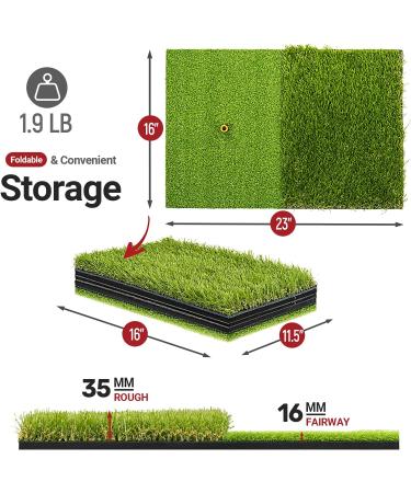 SAPLIZE Foldable Golf Hitting Mat - Portable Indoor/Outdoor Grass Practice Mat | Anti-Deformation Dual-Turf Design - Buy Online on SooperMarket.com