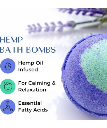 Organic Hemp Bath Bomb Gift Set with Coconut Oil and Shea Butter - Eucalyptus & Lavender Scented for Men and Women - Handmade in USA - 6 Pack - Buy Online on SooperMarket.com