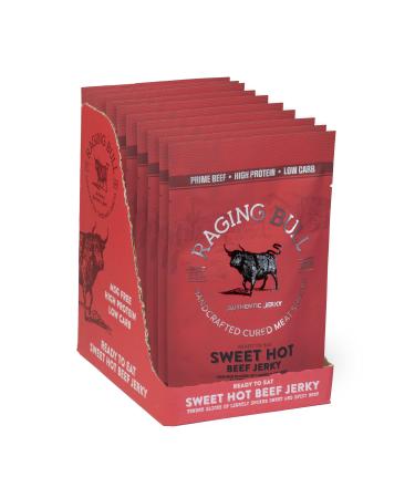 Raging Bull Sweet Hot Beef Jerky - 28g Pack of 10 Multipack Bags - High Protein Snacks - Grass Fed Beef Jerky - Low Carb Keto Snacks - MSG Free Carnivore Snacks - Jerky Gift Set - Natural Meat Snacks