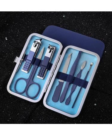 Ikadiya Professional Manicure Set 7pcs - Travel Nail Clips Stainless Steel Pedicure Fashionable Blue Nail Clip Set - Buy Online on SooperMarket.com