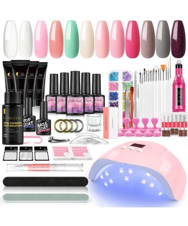 COSCELIA GENNAGEL SET Starterset Complete 8 colors gel nails with 36W UV/LED nail lamp Slip Solution Poly Nail Set With 4 colies poly nail gel electrical nail cutter gel nail polish starter set 12PCs