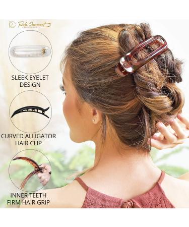 RC Roche Ornament 6 Pcs Womens French Barrette Hair Clips - Firm Grip Beauty Accessory in Clear Brown and Black - Pack of 6 - Buy Online on SooperMarket.com