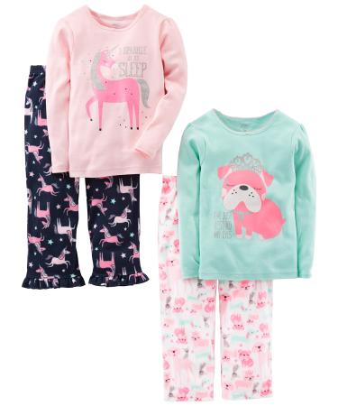 Simple Joys by Carter's Girl's Pajama Set 7 Years Mint Green Puppy/Navy/Pink Unicorn/White Dogs