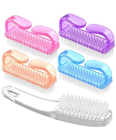 Handle Grip Nail Brush Larbois Hand Fingernail Brush Cleaner Scrubbing Kit Pedicure for Toes and Nails Men Women (5 Pack) (Color-4) Color-3-(5 Pack)