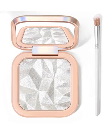 NewBang Face Highlighter Palette Makeup Pearl White Shimmering Glossy Glitter Body Highlight Natural Shiny Smooth Sliver Diamond Cheek Contour Glow Illuminator Sparkly Lasting Lightweight with Brush