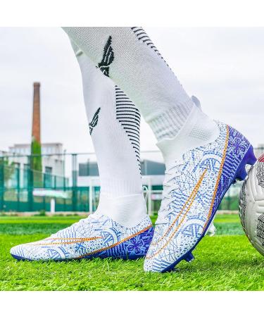 Biayvisas High Ankle TF FG Football Boots White Blue - Unisex Turf Soccer Cleats - Buy Online on SooperMarket.com