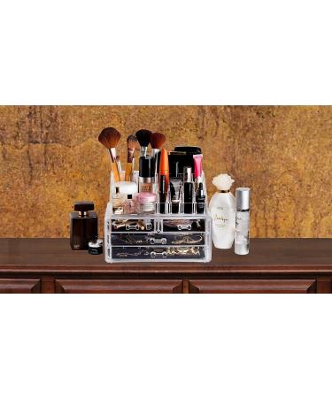 Clear Cosmetic Storage Organizer - 4-Drawer | 16 Compartments | Organize Cosmetics, Jewelry, and Hair Accessories with Ease - Elegant Design for Vanity, Bathroom, or Dresser - Buy Online on SooperMarket.com