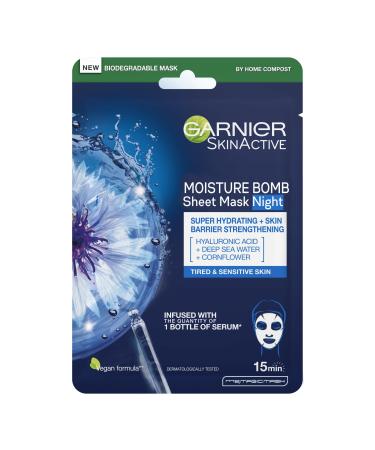 Garnier Moisture Bomb Night Time Deep Sea Water And Hyaluronic Acid Sheet Mask Hydrating And Replenishing Biodegradable And Vegan Tissue Rose 28 G Pack Of 1 28 g (Pack of 1)