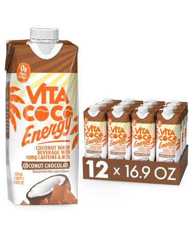 Vita Coco Boosted Coconut Water with MCT Oil Coconut Chocolate I Tea Based Caffeine I Coffee Drink Alternative for Natural Energy I Vitamin B I 16.9oz Pack of 12, 202.8 Fl Oz
