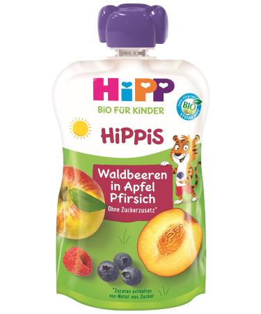 Hipp Hippis squeezing bag forest berries in apple peach 100% organic fruits without added sugar 6 x 100 g bag H 8525 Waldb./apf./Pfir.100g 100 g (6 -pack) single