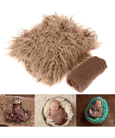 Yinuoday 2PCS Newborn Baby Photography Props DIY Newborn Wraps Photography Mat Blanket for Baby Boys and Girls Coffee