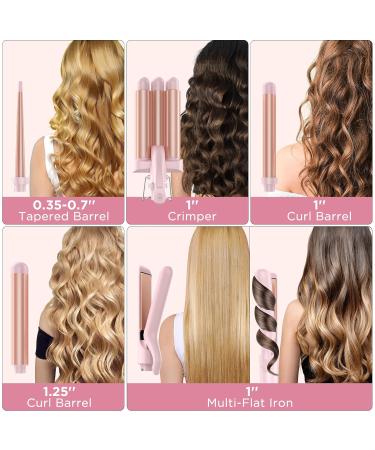 5-in-1 Wand Curling Iron Set - Ceramic Curling Wands & Hair Straightener - Fast Heat with Glove & Clip - Light Pink - International Shipping Available - Buy Online on SooperMarket.com
