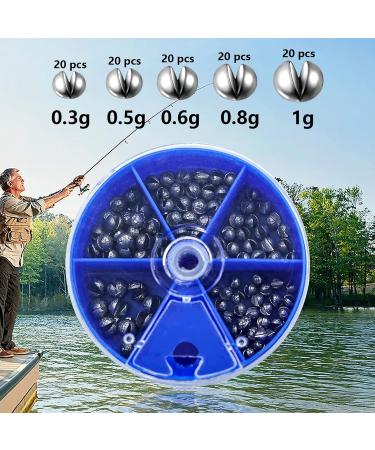 Aivoro Fishing Lime - 100 Lead Blast Weights with Storage Box | Removable Lead Weights in 5 Sizes (0.3g/0.6g/1g) - International Shipping Available - Buy Online on SooperMarket.com