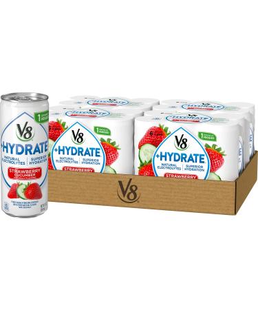 V8 +Hydrate Plant-Based Hydrating Beverage, Strawberry Cucumber, 8 oz. Can, 6 Count (Pack of 4)