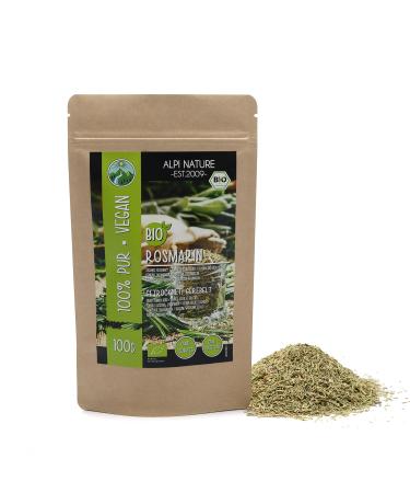Organic dried rosemary (100g 3.5oz) from controlled organic cultivation gluten-free lactose-free laboratory-tested vegan 100% natural without additives for spice mixtures and rosemary tea