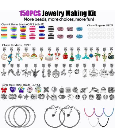 Charm Bracelet Making Kit - 150 Pcs Jewelry Supplies with European Beads, Charms, Snake Chains - Unicorn Gifts Set for Teen Girls and Kids 5-12 - Buy Online on SooperMarket.com