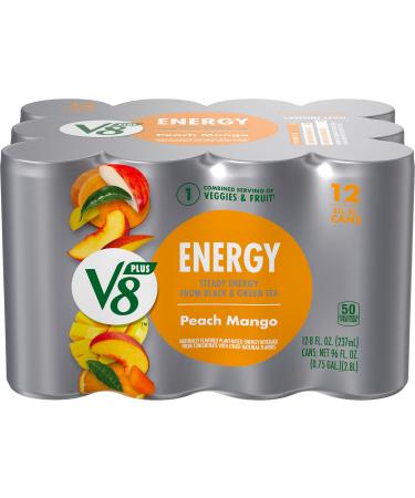 V8 +Energy, Healthy Energy Drink, Natural Energy From Tea, Peach Mango, 8 Fl Oz, 12 Count Peach Mango 8 Fl Oz (Pack of 12)