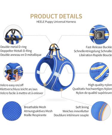 Heele Dog Harness for Small & Medium Dogs - Adjustable Reflective Soft Mesh in Royal Blue (2XS) - Breathable & Comfortable - Buy Online on SooperMarket.com