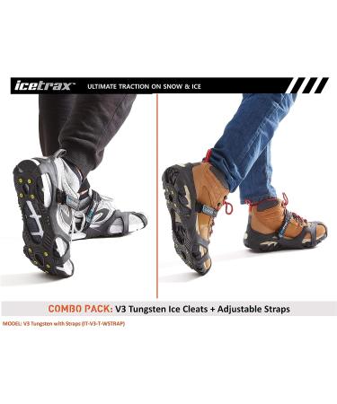 Ice Cleats Combo Pack - ICETRAX V3 Tungsten Crampons with Straps - Non-Slip Shoe Grippers for Snow and Ice - L/XL Size - Buy Online on SooperMarket.com