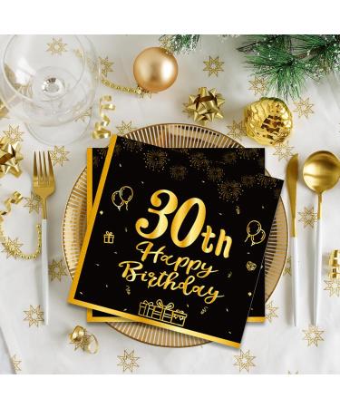 40 Black Napkins for 30th Birthday | Gold Paper Party Napkins 33x33cm | Elegant Decoration for Men Women & Girls - Buy Online on SooperMarket.com