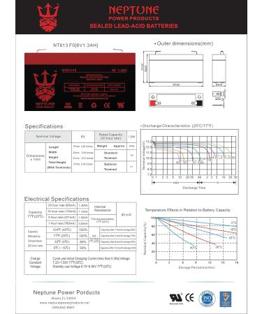 Neptune NT613 6V 1.3Ah Replacement SLA Battery for PE6V1.2F1 - Reliable Emergency Lighting Solution | International Shipping - Buy Online on SooperMarket.com