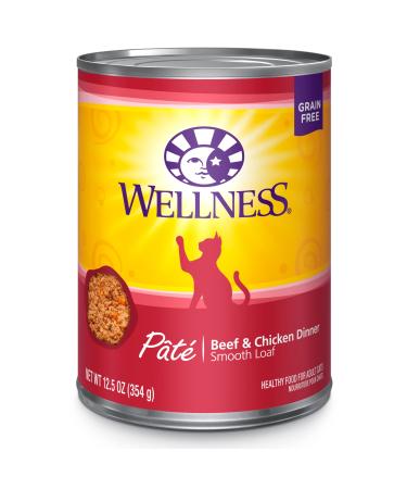 Wellness Complete Health Grain-Free Wet Canned Cat Food, Natural Ingredients, Made in USA with Real Meat, All Breeds, Smooth Pate (Beef & Chicken, 5.5-Ounce Can, Pack of 12) Adult Cat Beef & Chicken 12.5 Ounce (Pack of 1