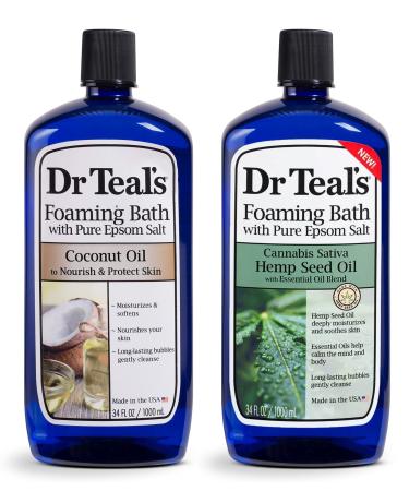 Dr Teal's Foaming Bath Combo Pack (68 fl oz Total) Hemp Seed Oil with Essential Oil Blend and Nourish & Protect with Coconut Oil. Treat Your Skin Your Senses and Your Stress.
