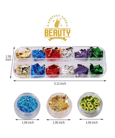 Nail Art Designs: Foil Stickers, Gems, Rhinestones, Fruit Slices, Glitter, Sequins & Holographic Decor Set B - Buy Online on SooperMarket.com