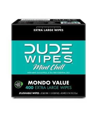 DUDE Wipes Flushable Wipes - 8 Pack, 400 Wipes - Mint Chill Extra-Large Wet Wipes with Eucalyptus & Tea Tree Oil - Septic and Sewer Safe