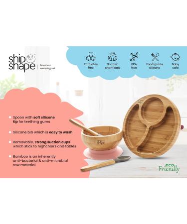 ShipShape Bamboo Baby Weaning Set | Suction Plates & Bowls, Spoons, Bib | Free eBook | Toddler Feeding Set in Turkish Rose - Buy Online on SooperMarket.com