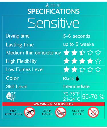 Stacy Lash Sensitive Eyelash Extension Glue 0.34 fl.oz - Low Fume, 5-6 Sec Drying Time, 5 Weeks Retention - Professional Use Only Black Adhesive for Individual Semi-Permanent Lash Extensions - Buy Online on SooperMarket.com