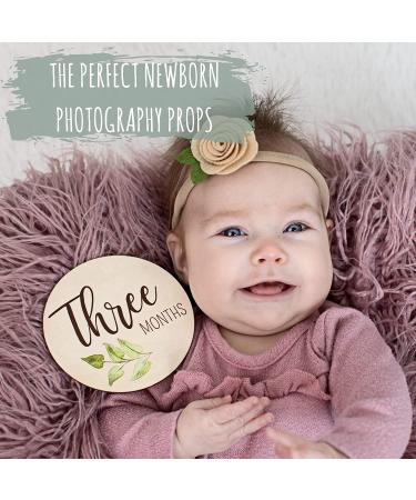 Baby Monthly Milestone Cards - Reversible Wooden Discs for Newborn Photography - Includes Announcement & Hello World Sign - Buy Online on SooperMarket.com