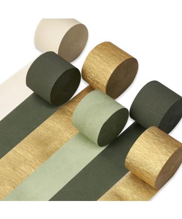 PartyWoo Crepe Paper Streamers 6 Rolls 492ft, Pack of Metallic Gold, Olive Green, Sage Green, Ivory Crepe Paper for Birthday Decorations, Party Decorations, Wedding Decorations (1.8 in x 82 Ft/Roll) Green-9606