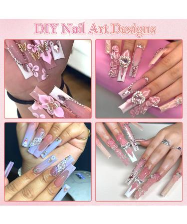 BELICEY 1000PCS 3D Nail Charms - Cute Butterfly Bow Star Heart & Moon Designs for Nail Art DIY - Includes Picker Pencil & Tweezer - Pink & White Flower Collection - Buy Online on SooperMarket.com