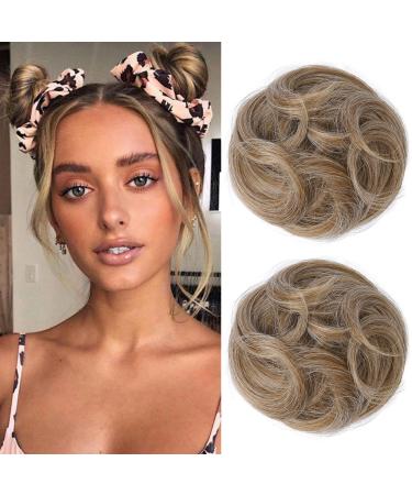 REECHO Space Bun Hair Pieces 2 PCS Mini Claw Clip in Messy & Cat Ears Fake Hair Bun Extensions Wig Accessory Updo Hairpieces for Women Girls (Pack of 2-3.5" Wavy Dark Blonde) Pack of 2 - 3.5" Wavy Dark Blonde