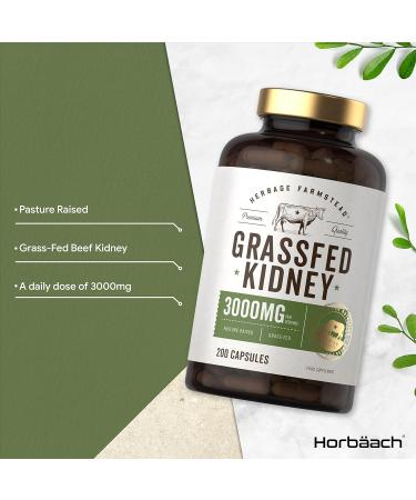 Organic Grass Fed Beef Kidney Supplement | 3000mg | 200 Capsules | Dried & Desiccated | No Preservatives | Herbage Farmstead - Buy Online on SooperMarket.com