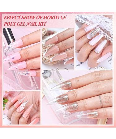 Morovan Poly Gel Nail Kit with UV Lamp - Professional Pink Clear Poly Gel Kit with UV Light for Beginners and Advanced Nail Extension - Starter Kit Included - Buy Online on SooperMarket.com