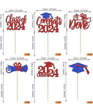 Rsstarxi 24 Pack Class of 2024 Cupcake Toppers 2024 Graduation Food Appetizer Picks 2024 Congrats Grad Cap Done Diploma Cupcake Picks for 2024 Graduation Theme Party Cake Decorations Red Blue - Buy Online on SooperMarket.com