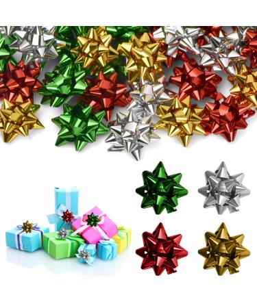 Kioiner 200 Pcs Gift Bows Assortment 1 Inch Mini Gift Bows 4 Colors Self Adhesive Gift Wrapping Bows for Christmas Hanukkah Birthdays Weddings Baby Showers Valentine Gift Present Wrapping Decoration