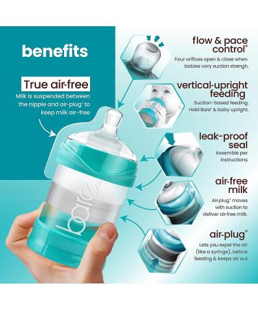 Bittylab Bare Air-Free 4oz Single - Anti-Reflux, Anti-Colic, Anti-Gas for 0-6 Months. Perfe-Latch for Breastfed Babies, Easy-Latch for Bottle-Fed. Includes Easy Instructions - 1 Count - Buy Online on SooperMarket.com