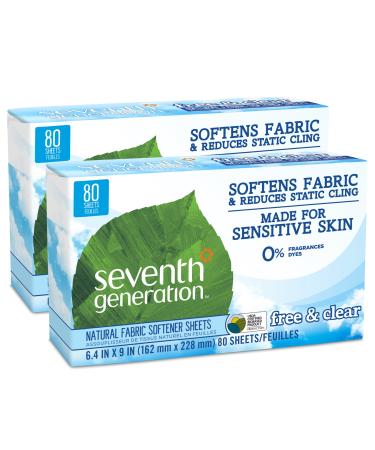 Seventh Generation Fabric Softener Sheets Free and Clear 80-Count (Pack of 2) Packaging May Vary