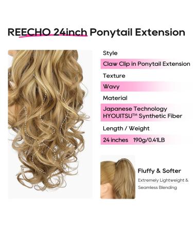 REECHO 24" Ponytail Extension - Claw Clip In Long Curly Wavy Ponytail for Women - Medium Blonde with Highlights - Buy Online on SooperMarket.com
