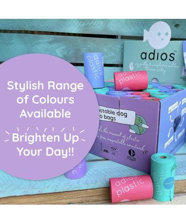 Adios Plastic Biodegradable Dog Poop Bags - Extra Thick Compostable Dog Poo Bags Made from Highest Rated EN13432 Certified Cornstarch | Leak Proof Dog Waste Bags in Rainbow Colour | 8 Rolls 120 Bags Rainbow 15 count (Pack of 8) - Buy Online on SooperMarket.com