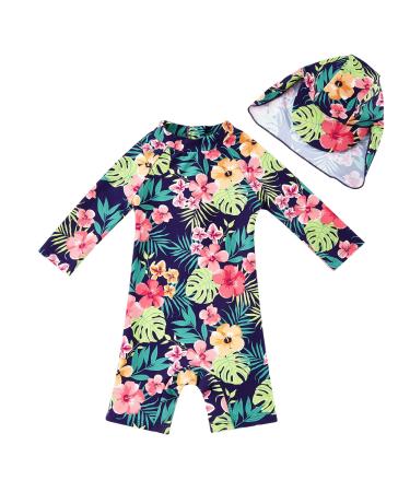 upandfast Baby Girl One Piece Swimwear Suits with Sun Hat Toddler Swimsuits UPF 50+ Sun Protection 12-18 Months Dark Blue