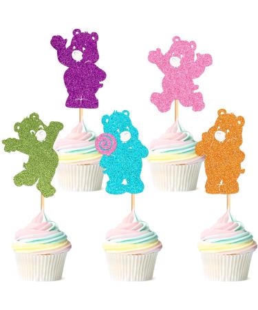 Cyodoos 25pcs bears Cake Toppers Cupcake Decorations bears Birthday Party Supplies Decorations Baby Shower Cake Decorations for Gender Reveal Theme Kids Birthday Party Supplies Color